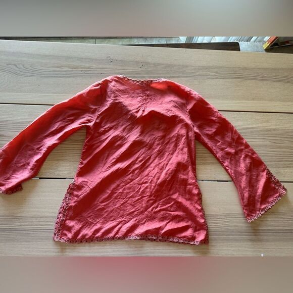 BCBG Max Azria coral silk embroidered tunic with bell sleeves - small - Picture 2 of 9